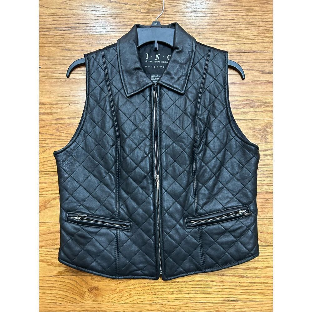 INC INTERNATIONAL CONCEPTS WOMEN’S QUILTED LEATHER LINED VEST WITH ZIPPER. Size